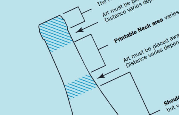 Diagram of Burgundy bottle showing etching guidelines and printable surface areas critical to the bottle design process.